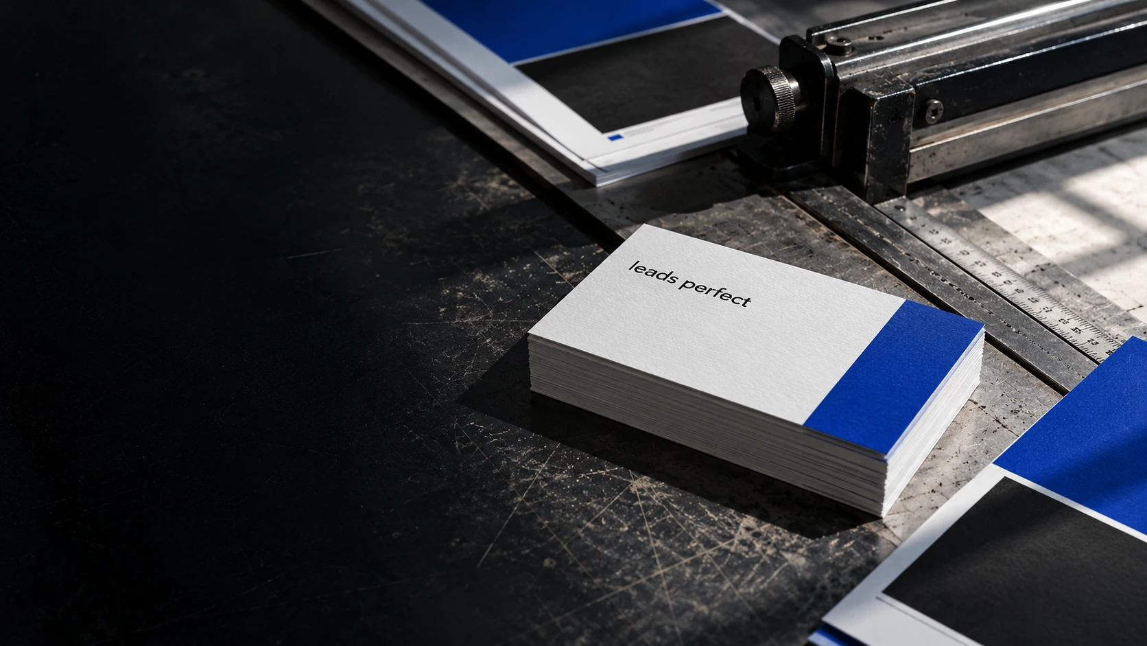 Typography and print production materials on a design worktable