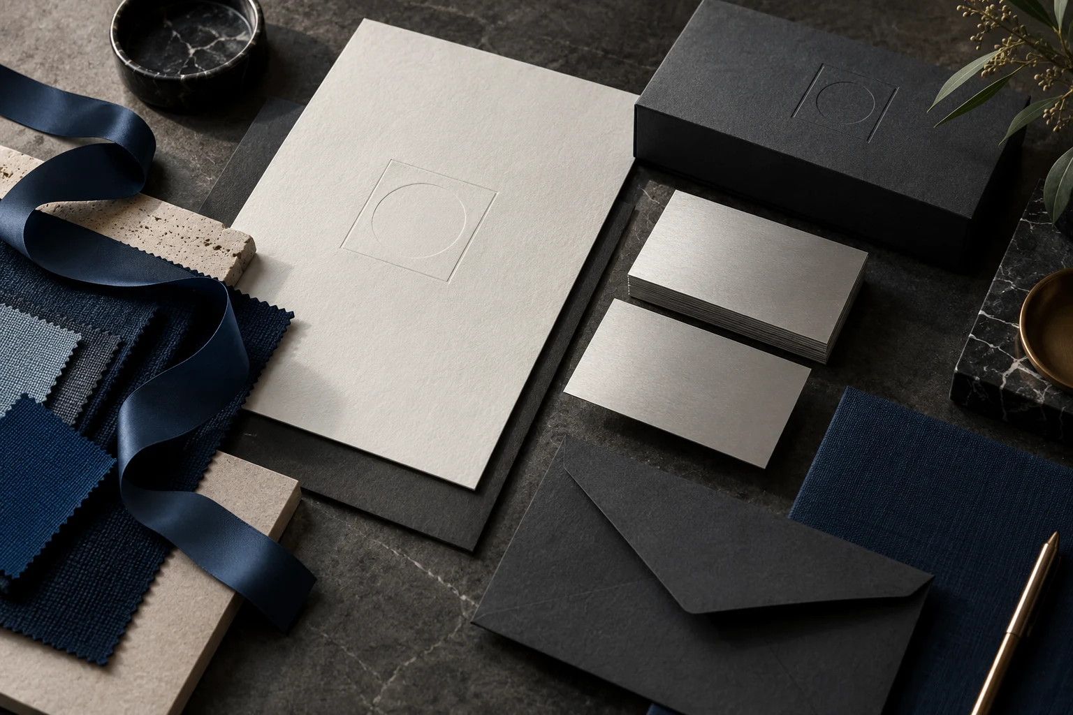 Embossed stationery, packaging and printed brand materials