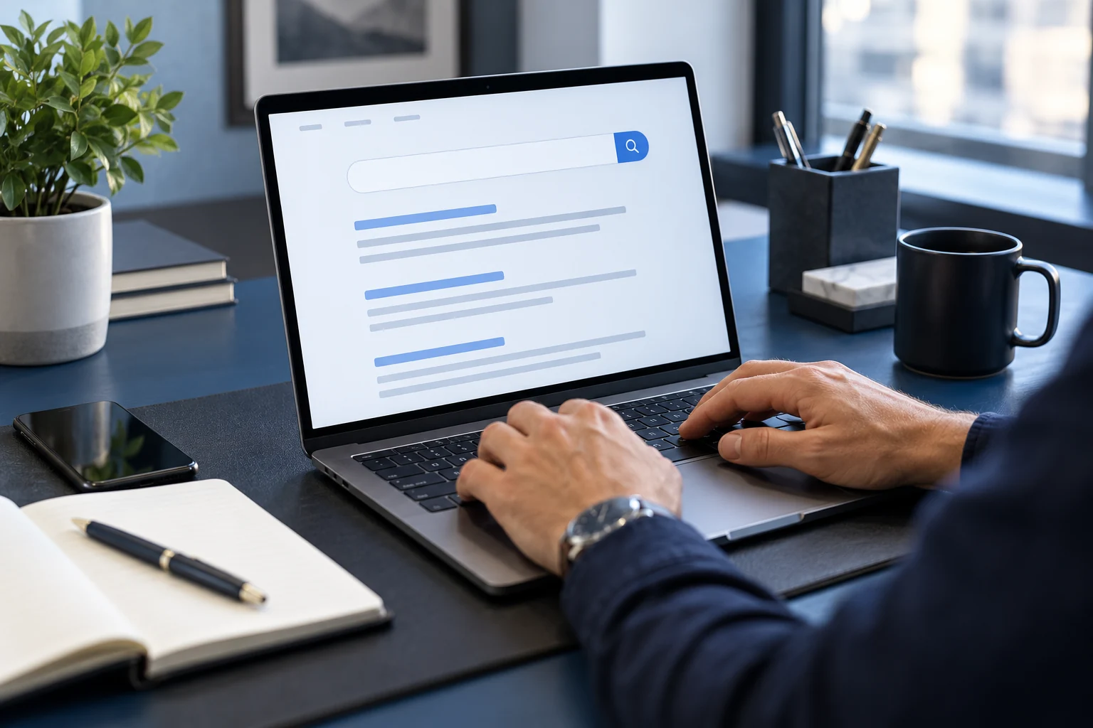 Search campaign research on a laptop
