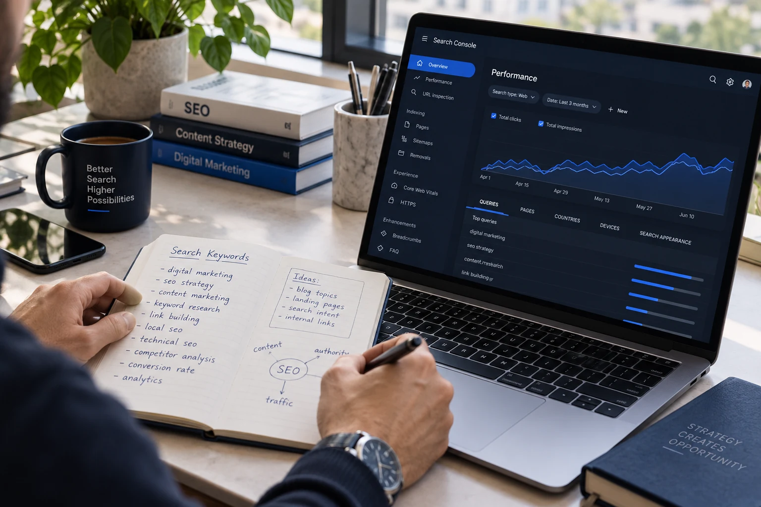 Keyword planning and a search performance workspace