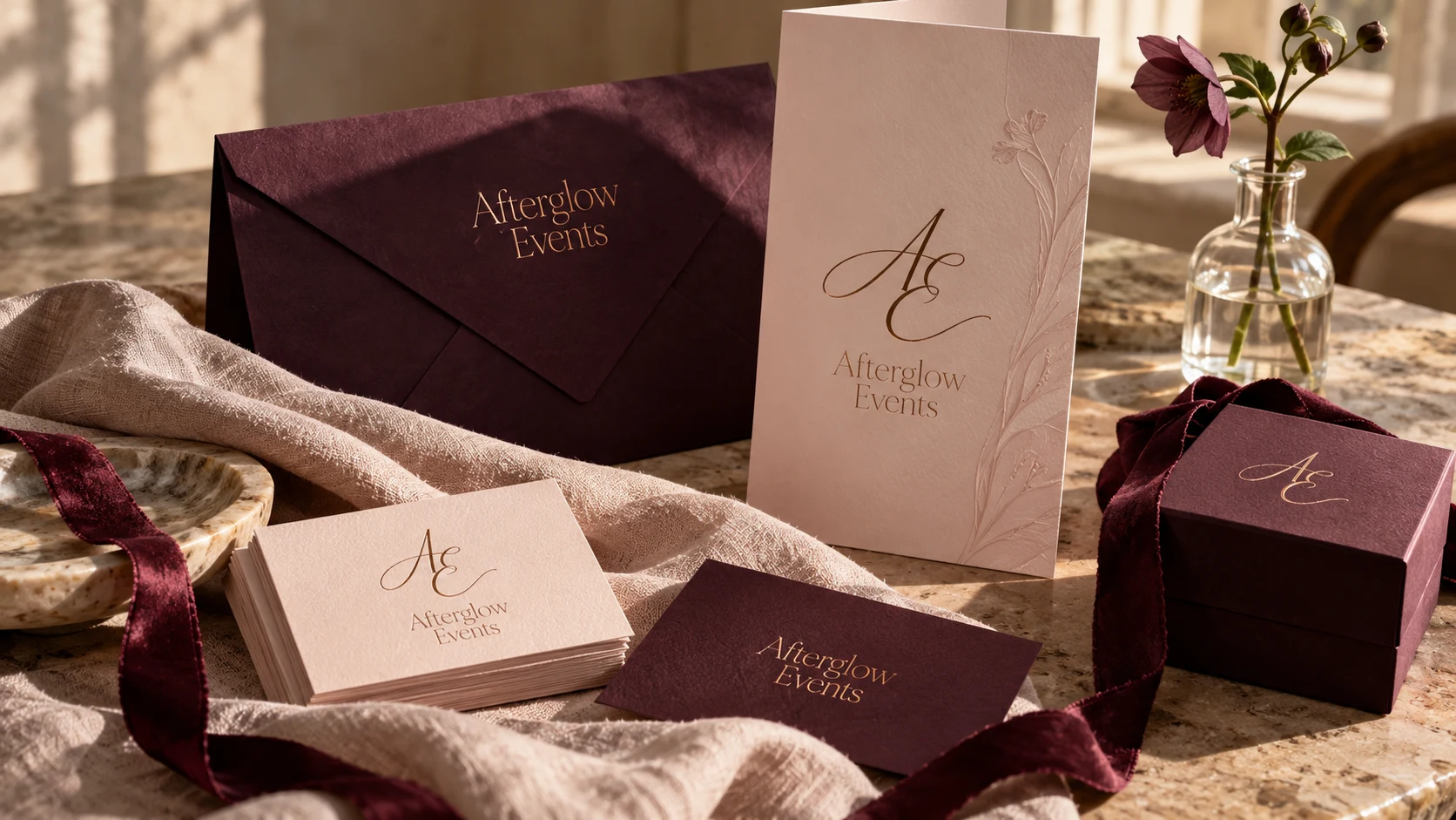 Afterglow Events concept invitations and packaging
